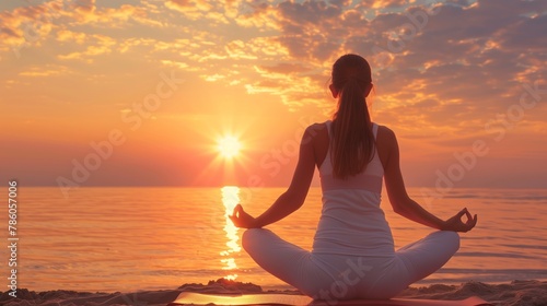 Woman in White Dress Doing Yoga on Beach