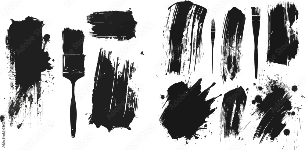  Paintbrush sketch strokes, black splash distress