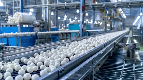State of the art egg sorting machine at a modern commercial egg production facility