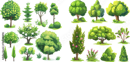 Cartoon trees and bushes