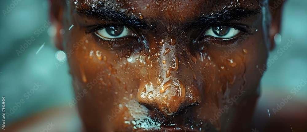 Intensity Embodied: A Sweaty Gaze of Determination. Concept Athletic Portrait, Fitness Motivation, Sweat and Grit, Intense Focus Intensity Embodied: A Sweaty Gaze of Determination. Concept Athletic Portrait, Fitness Motivation, Sweat and Grit, Intense Focus