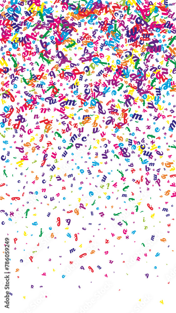 Fototapeta premium Flying latin letters. Colorful childish scattered charachters of English alphabet. Foreign languages study concept. Back to school banner on white background.