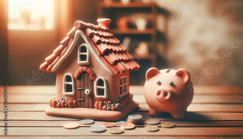 Piggy bank saves money to buy a house