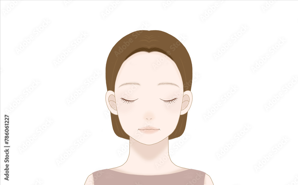 50代女性の正面の顔(閉じた目) 50代女性の正面の顔(閉じた目)