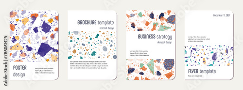 Notepad cover design. Terrazzo abstract background made of natural stones, granite, quartz and marble. Venetian terrazzo texture notepad cover template.