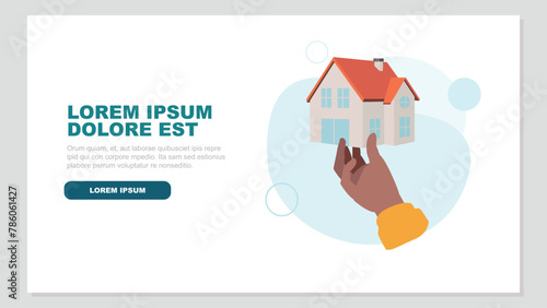 Adobe IVektor-Illustration einer Hand präsentiert stolz ein neu erworbenes Haus - Immobilien-Konzeptllustrator Artwork