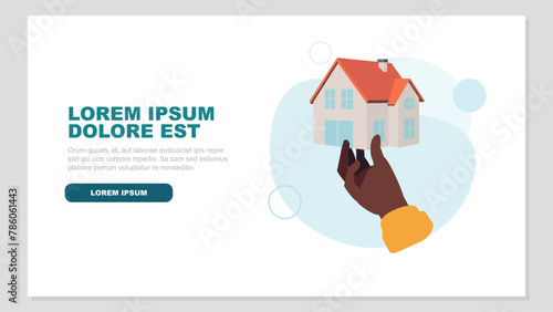 Adobe IVektor-Illustration einer Hand präsentiert stolz ein neu erworbenes Haus - Immobilien-Konzeptllustrator Artwork