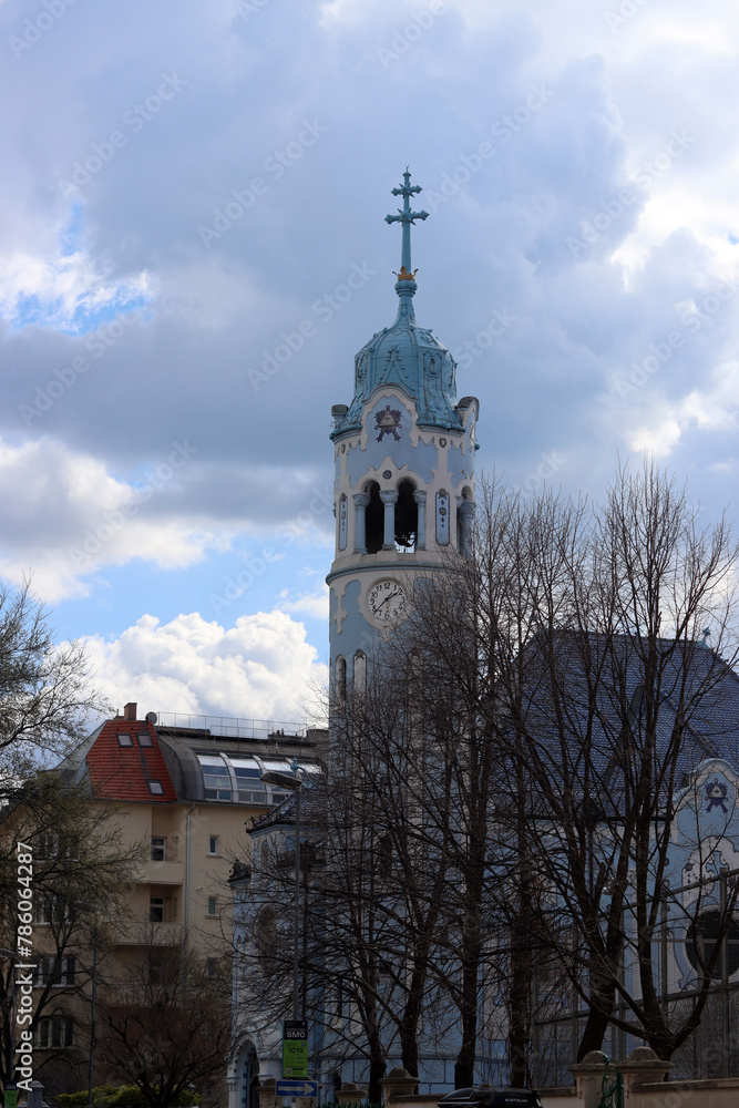 Blue church or The Church of St. Elizabeth in Bratislava, Slovakia. Beautiful European architecture. 