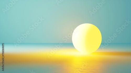 Single glowing sphere on light blue background. Concentrated Light