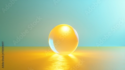 Single glowing sphere on light blue background. Concentrated Light