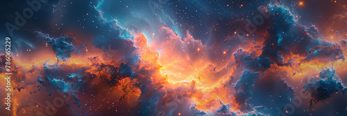 Nebula and galaxies in space. Abstract cosmos background. Shiny stars and heavy clouds.