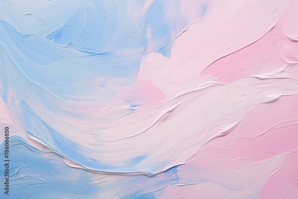 Obraz premium Art oil and acrylic smear blot canvas painting stucco wall. Abstract texture pink, blue, white color stain brushstroke relief grain texture background. High quality photo