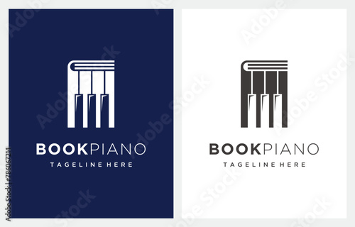 Piano Keyboard Music Book logo design icon vector