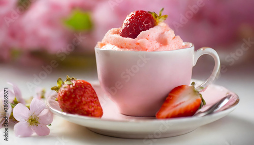 Sweet Symphony: A Cup of Creamy Delight With Fresh Strawberries. Generative AI