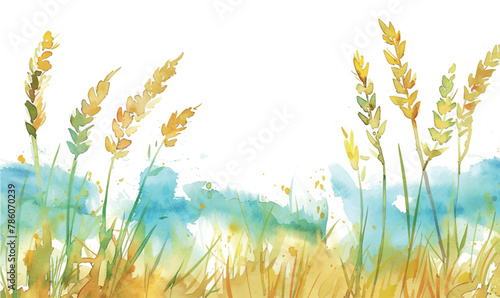 watercolor background border illustration golden wheat field