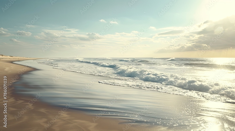an uninhabited beach through a photograph showcasing pristine sands and untouched shores, offering a serene escape from the hustle and bustle of daily life.