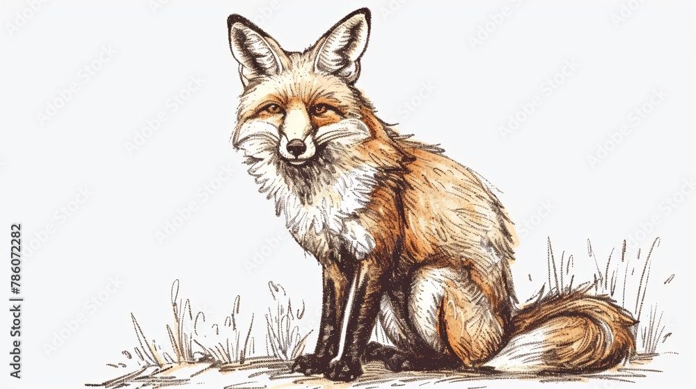 Obraz premium Hand-drawn illustration of a wild canine resting.