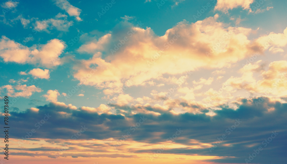 Fototapeta premium Colorful cloudy sky at sunset. Gradient color. Sky texture. Abstract nature background