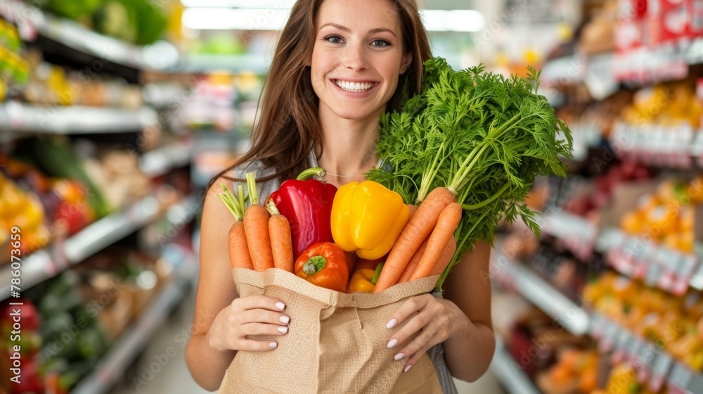 With a beaming smile, she proudly showcases her bounty of fresh produce, embodying the essence of wholesome shopping in the supermarket.
With a beaming smile, she proudly showcases her bounty of fresh produce, embodying the essence of wholesome shopping in the supermarket.