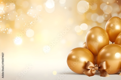 golden christmas balls with ribbon on golden background 