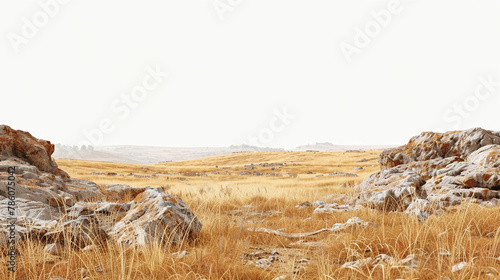 Savanna Landscapes: Faded Grass and Rocks 