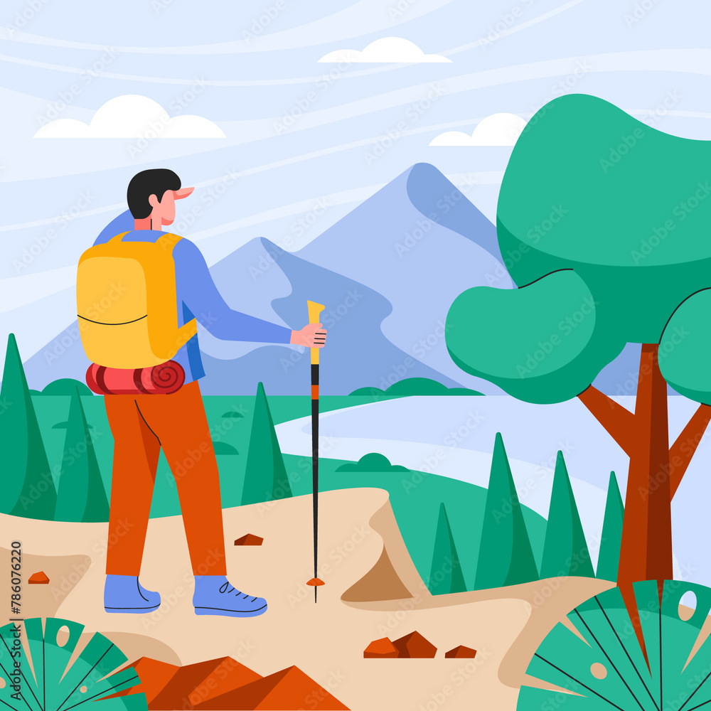 Hiking illustration in flat design Hiking illustration in flat design