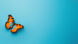 Vibrant orange butterfly with wings spread wide on a solid blue background, epitomizing joy and creativity