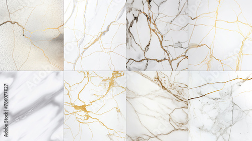 Set of White Black Gold Marble Floor Texture and Composition. Particles pattern. Interior marble for wall.