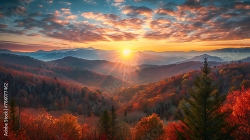 Autumn sunrise in Tennessee's Great Smoky Mountains photo