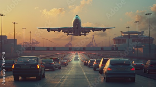 automobiles and airplanes, symbolizing the shrinking of distances and the unification of diverse cultures. photo