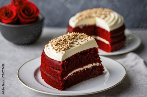 Red velvet cake with rose. © saurav005