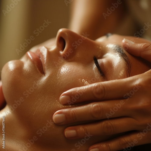 Close-up of hands performing a facial massage on a client