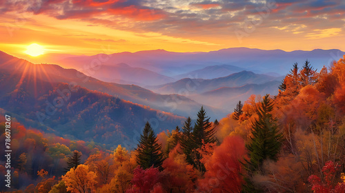 Autumn sunrise in Tennessee's Great Smoky Mountains