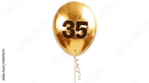 golden balloon text of "35" on white background