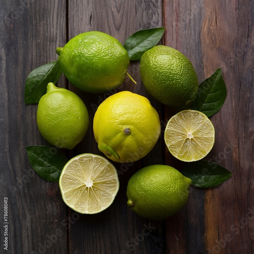 Kaffir lime  Leech lime  Mauritius papeda fruit on wooden table background