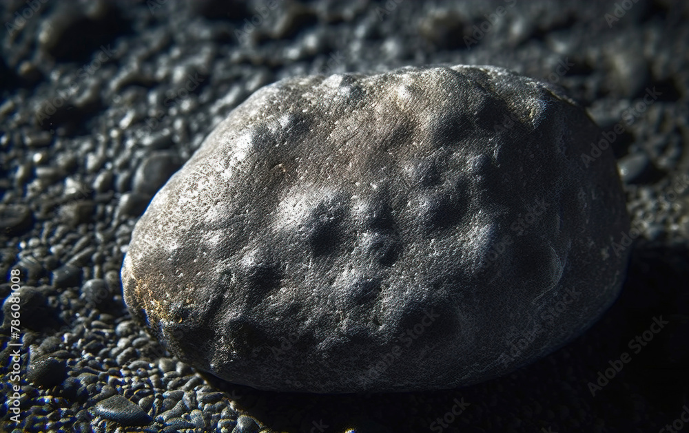 Pitchblende is a rare precious natural stone on a black background. AI generated. Header banner mockup with space.
