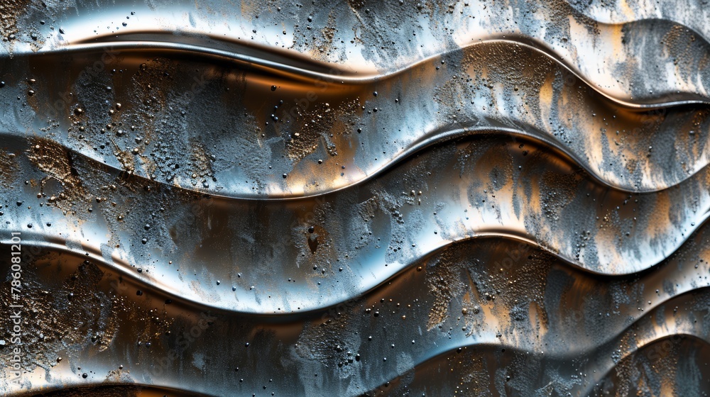 Wavy metal surface with bronze patina.