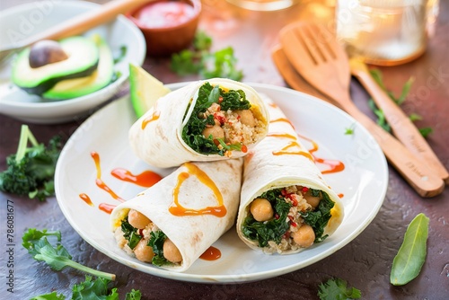 Vegan breakfast burritos with kale  chickpeas  quinoa and pickled chili