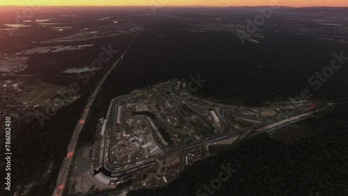 Sunset aerial view of the Hockenheimring Baden-Württemberg race circuit in Hockenheim. Germany photo