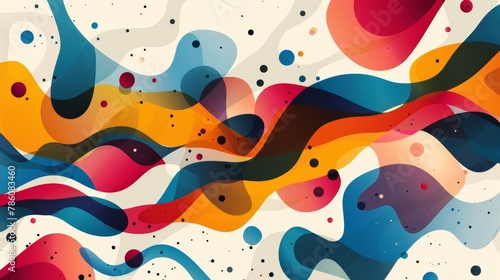 Colorful abstract painting with flowing shapes and vibrant colors.
