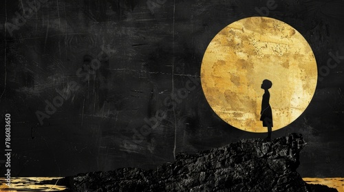 Person standing on hill in front of full moon