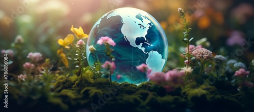 World of the global environment surrounding a green, landscape earth globe concept. Saving electricity
