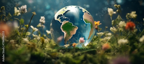 World of the global environment surrounding a green, landscape earth globe concept. Saving electricity