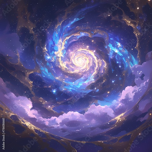 Swirling Celestial Vortex in Starlit Night Sky Illustration