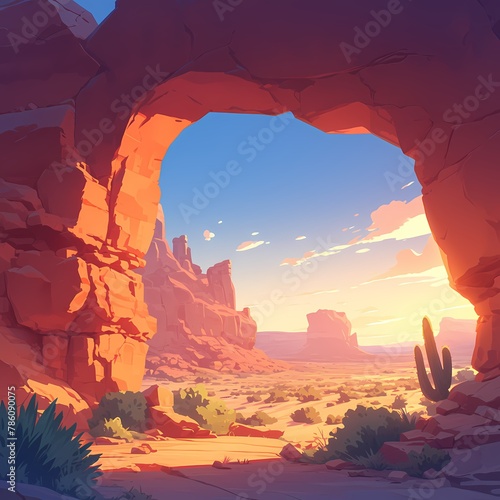 Sunset Reflection Through Awe-Inspiring Archway in Desert Landscape