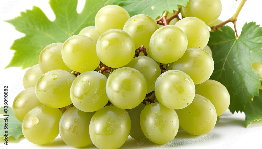 Fresh green grapes with leaves isolated on white Fresh green grapes with leaves isolated on white