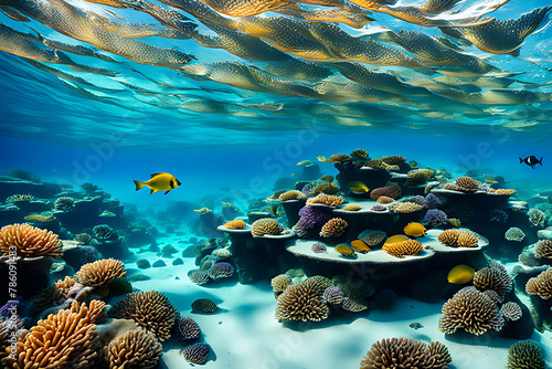 A magical underwater kingdom with corel reefs and colorful fish. photo