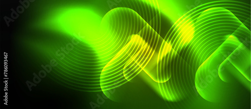 A mesmerizing green and yellow glowing wave resembling a terrestrial plant in electric blue hues, set against a black background. The pattern depicts symmetry and resembles macro photography