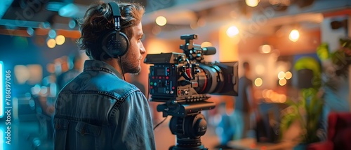 Creative Filmmaker Capturing Cutting-Edge Social Media Content. Concept Viral Videos, Trending Topics, Influencer Collaborations, Social Media Strategy, Engaging Storytelling