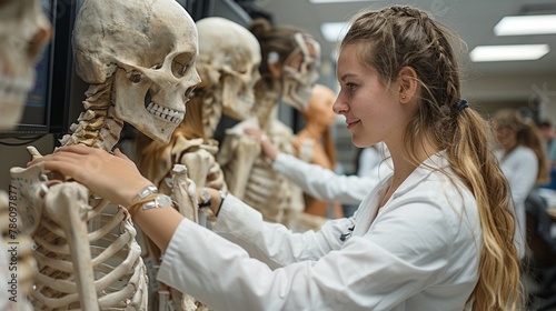 In a medical school anatomy lab students dissect cadavers and study human anatomy using interactive anatomical models